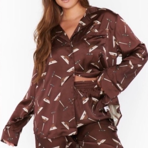 Show Me Your MuMu Other - Show Me Your Mumu Satin Brown Espresso Martini Printed Pajama Set Size Large